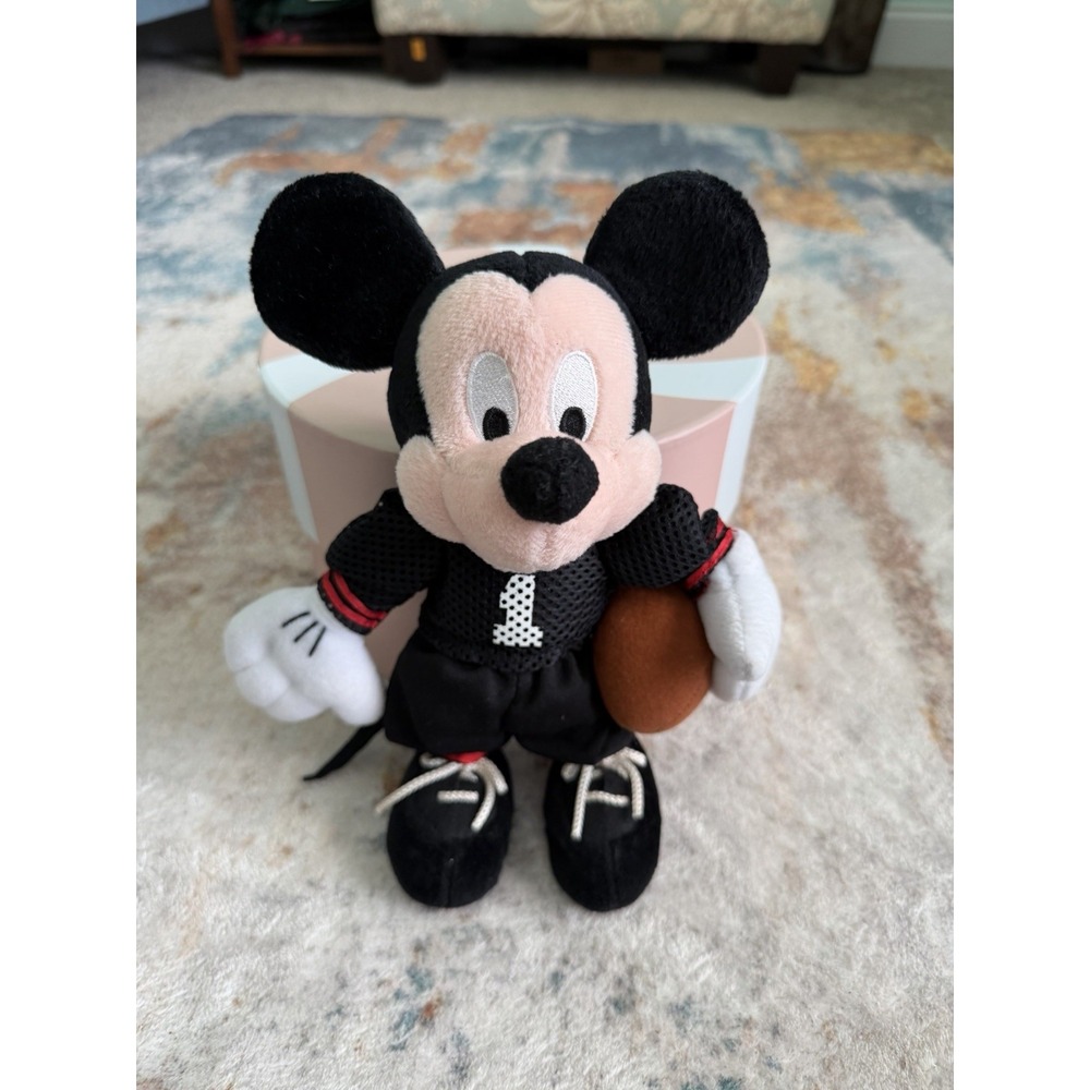 Vintage Disney Mickey Mouse Football Plush 9" Black Red Uniform Stuffed Animal
